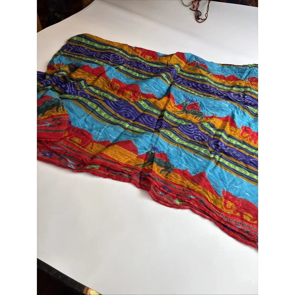 VTG‎ African Batik Hand Dyed Colorful Gauzy Scarf 40in x 68in African Art Cotton